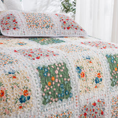 5PCs Boho Style Quilt Bedspread Sets, Lightweight, Reversible, Ultra Soft BedSpreads - Green