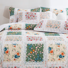 5PCs Boho Style Quilt Bedspread Sets, Lightweight, Reversible, Ultra Soft BedSpreads - Green