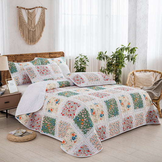 5PCs Boho Style Quilt Bedspread Sets, Lightweight, Reversible, Ultra Soft BedSpreads - Green