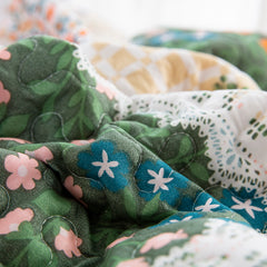 5PCs Boho Style Quilt Bedspread Sets, Lightweight, Reversible, Ultra Soft BedSpreads - Green