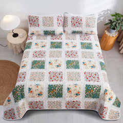 5PCs Boho Style Quilt Bedspread Sets, Lightweight, Reversible, Ultra Soft BedSpreads - Green