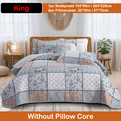 Floral quilt bedspread set with reversible printed pattern for Queen and King beds