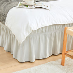Double elastic bed skirt with 15 inch drop and elegant ruffle design