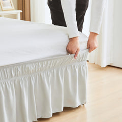 Double elastic bed skirt with 15 inch drop and elegant ruffle design