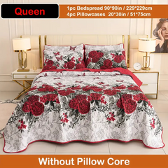 Red floral quilt bedspread set with reversible rose pattern for Queen and King beds