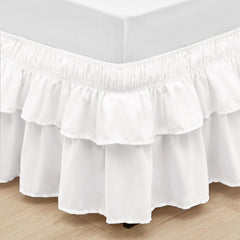 Wrap around elastic bed skirt with modern dust ruffle design for multiple bed sizes