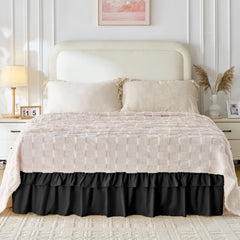 MarryLane Double Ruffle Wrap Around Elastic Bed Skirt with 16-Inch Drop for Twin, Full, Queen, King, and Cal King Beds