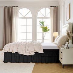 MarryLane Double Ruffle Wrap Around Elastic Bed Skirt with 16-Inch Drop for Twin, Full, Queen, King, and Cal King Beds