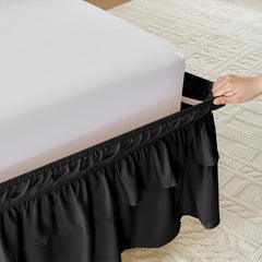 MarryLane Double Ruffle Wrap Around Elastic Bed Skirt with 16-Inch Drop for Twin, Full, Queen, King, and Cal King Beds