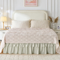 MarryLane Double Ruffle Wrap Around Elastic Bed Skirt with 16-Inch Drop for Twin, Full, Queen, King, and Cal King Beds