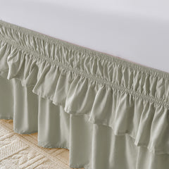 MarryLane Double Ruffle Wrap Around Elastic Bed Skirt with 16-Inch Drop for Twin, Full, Queen, King, and Cal King Beds