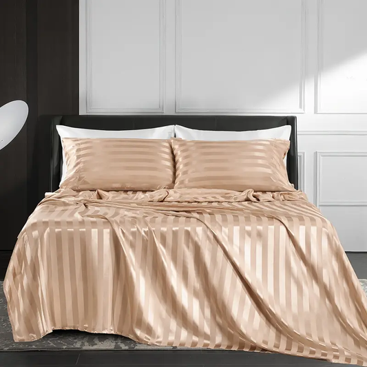 4-Piece Satin Stripe Silk-Like Bedding Set