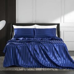 4-Piece Satin Stripe Silk-Like Bedding Set