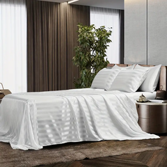 4-Piece Satin Stripe Silk-Like Bedding Set
