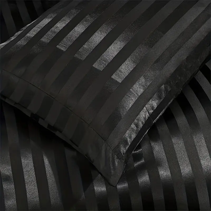Satin stripe bedding set with duvet cover and two pillowcases silk-like texture