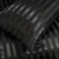 Satin stripe bedding set with duvet cover and two pillowcases silk-like texture