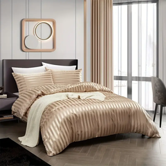 Satin stripe bedding set with duvet cover and two pillowcases silk-like texture