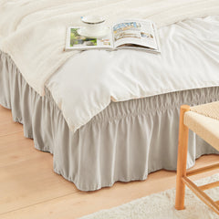 Double elastic bed skirt with 15 inch drop and elegant ruffle design