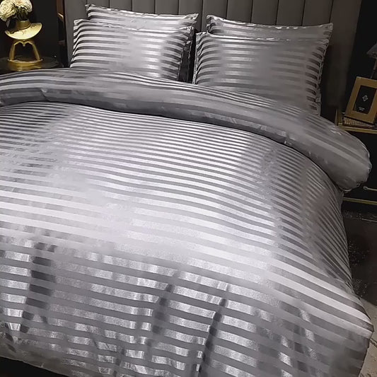 3-Piece Satin Stripe Silk-Like Bedding Set
