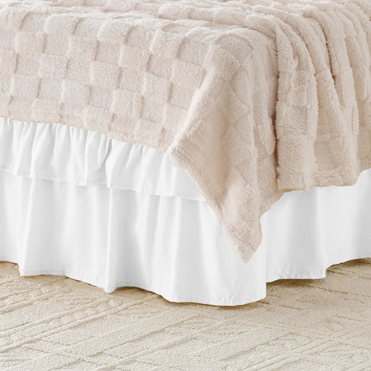 Wrap around elastic bed skirt with modern dust ruffle design for multiple bed sizes