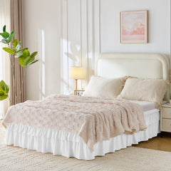 MarryLane Double Ruffle Wrap Around Elastic Bed Skirt with 16-Inch Drop for Twin, Full, Queen, King, and Cal King Beds