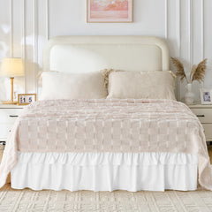 MarryLane Double Ruffle Wrap Around Elastic Bed Skirt with 16-Inch Drop for Twin, Full, Queen, King, and Cal King Beds