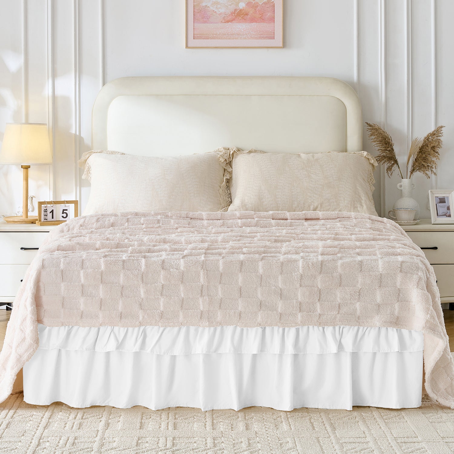 Wrap around elastic bed skirt with modern dust ruffle design for multiple bed sizes