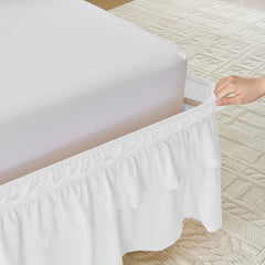 MarryLane Double Ruffle Wrap Around Elastic Bed Skirt with 16-Inch Drop for Twin, Full, Queen, King, and Cal King Beds